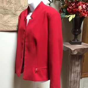 CHICOS RED JACKET, size 3, Long sleeve, two pockets, animal print lining